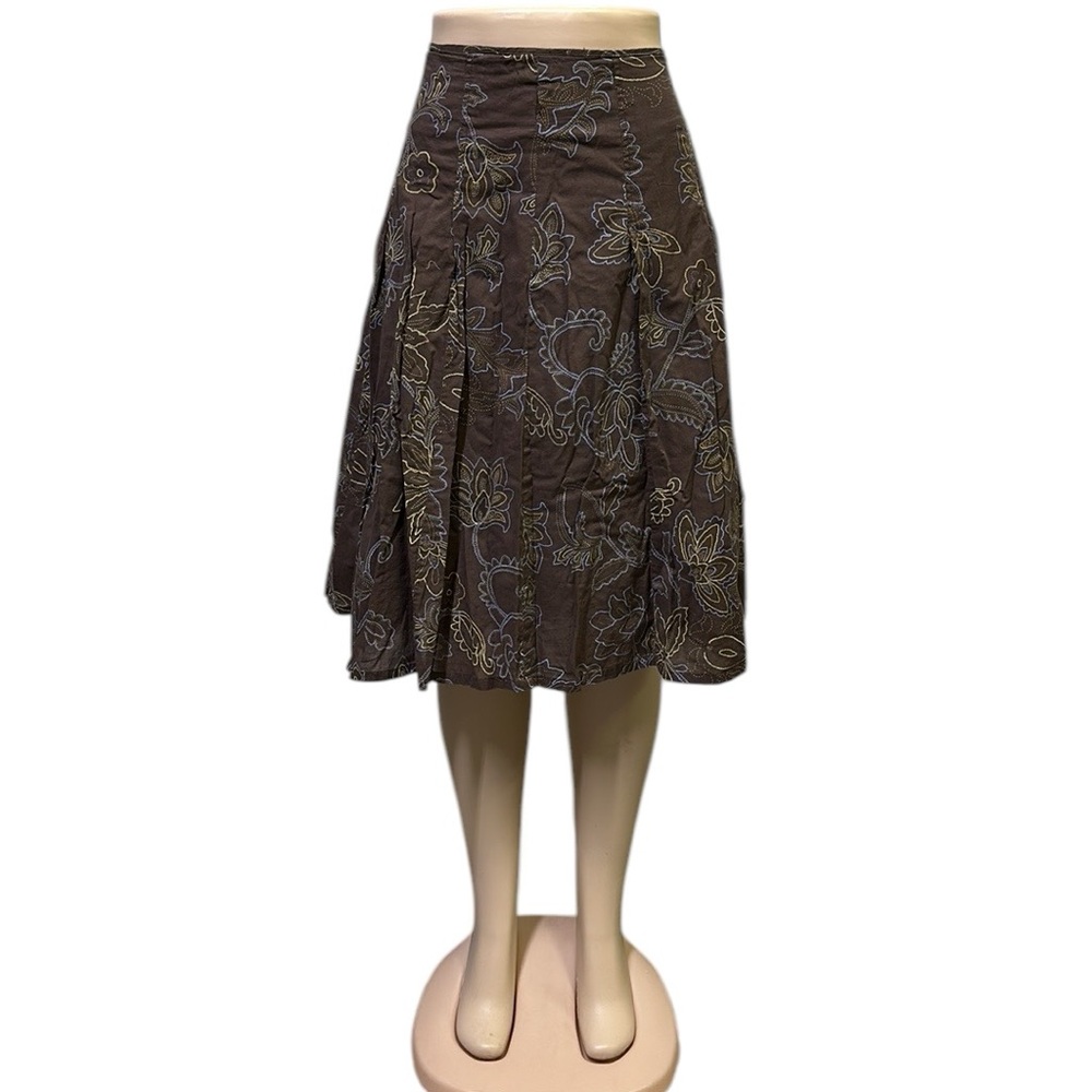 JKLA California Brown Cotton Floral Lined Zip Side Flowy Skirt Womens XL